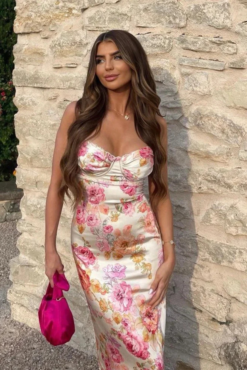 Arabella – Vestido Maxi Floral Fruncido para Boda de Verano