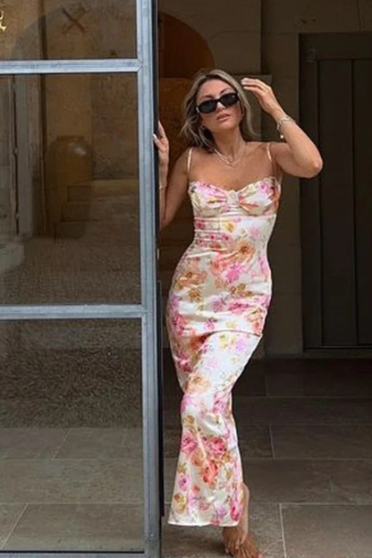 Arabella – Vestido Maxi Floral Fruncido para Boda de Verano
