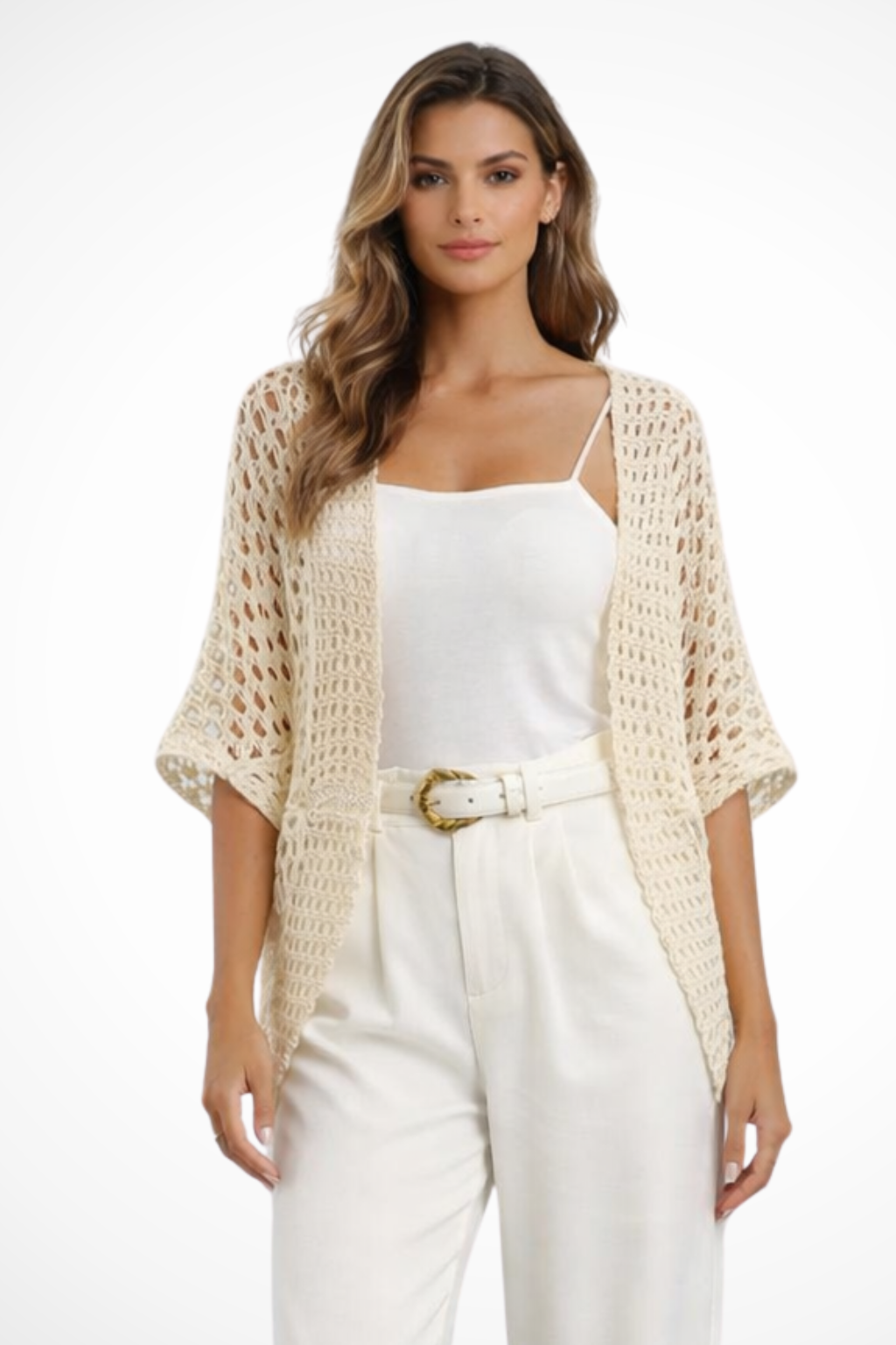 Hattie – Cárdigan de Crochet de Frente Abierto y Manga Corta