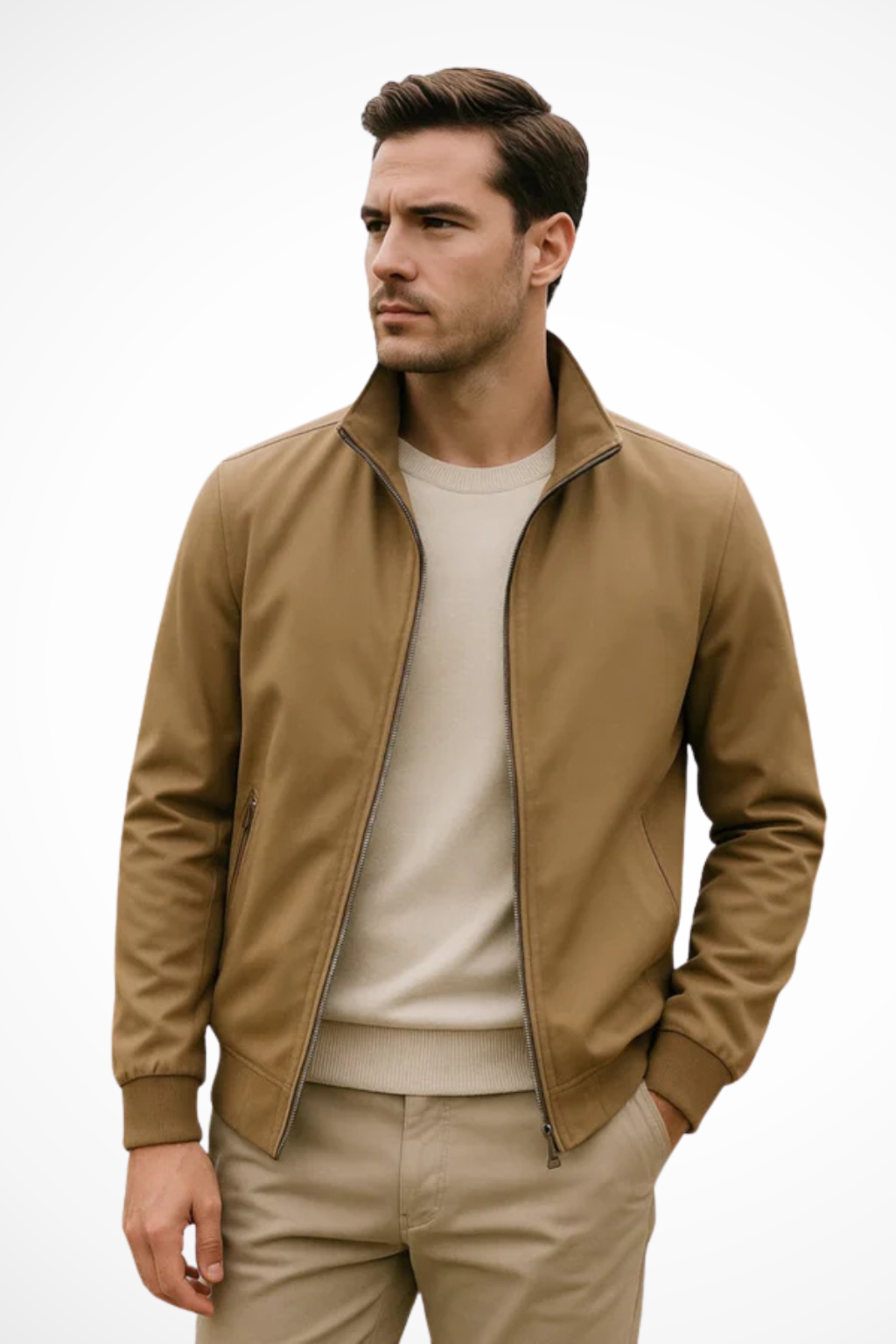 Jaimy – Chaqueta Harrington de Verano con Cremallera y Cuello Mao para Hombre