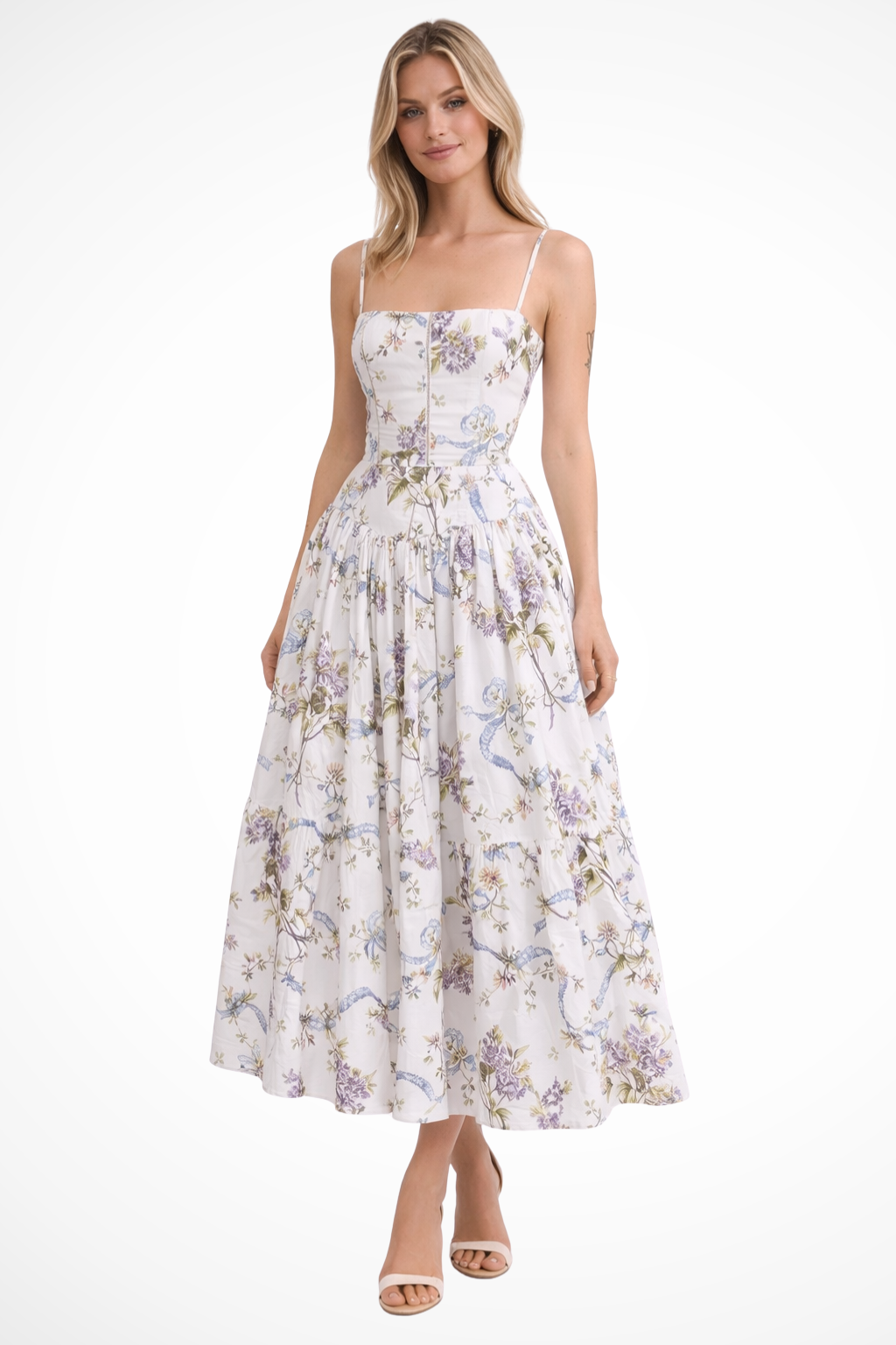 Sophia – Vestido Midi Floral en Capas para Boda de Verano