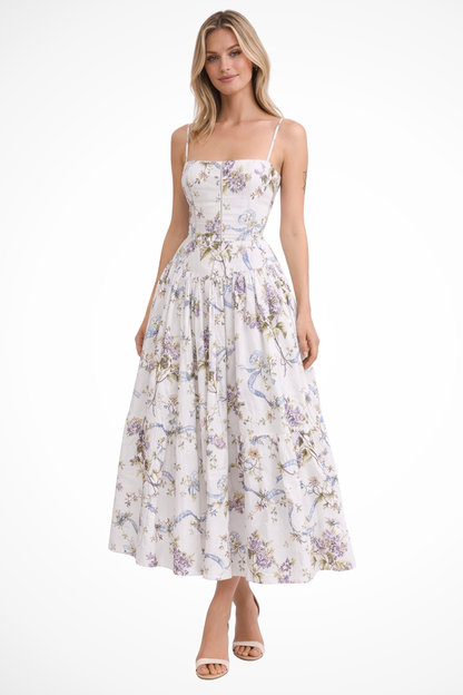Sophia – Vestido Midi Floral en Capas para Boda de Verano