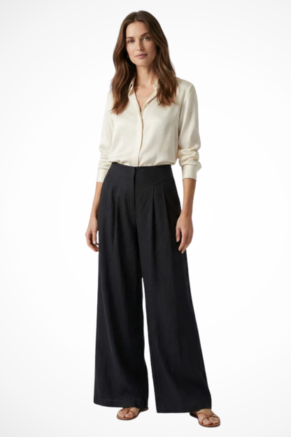Philippa – Pantalón Cropped de Pierna Ancha con Pliegues