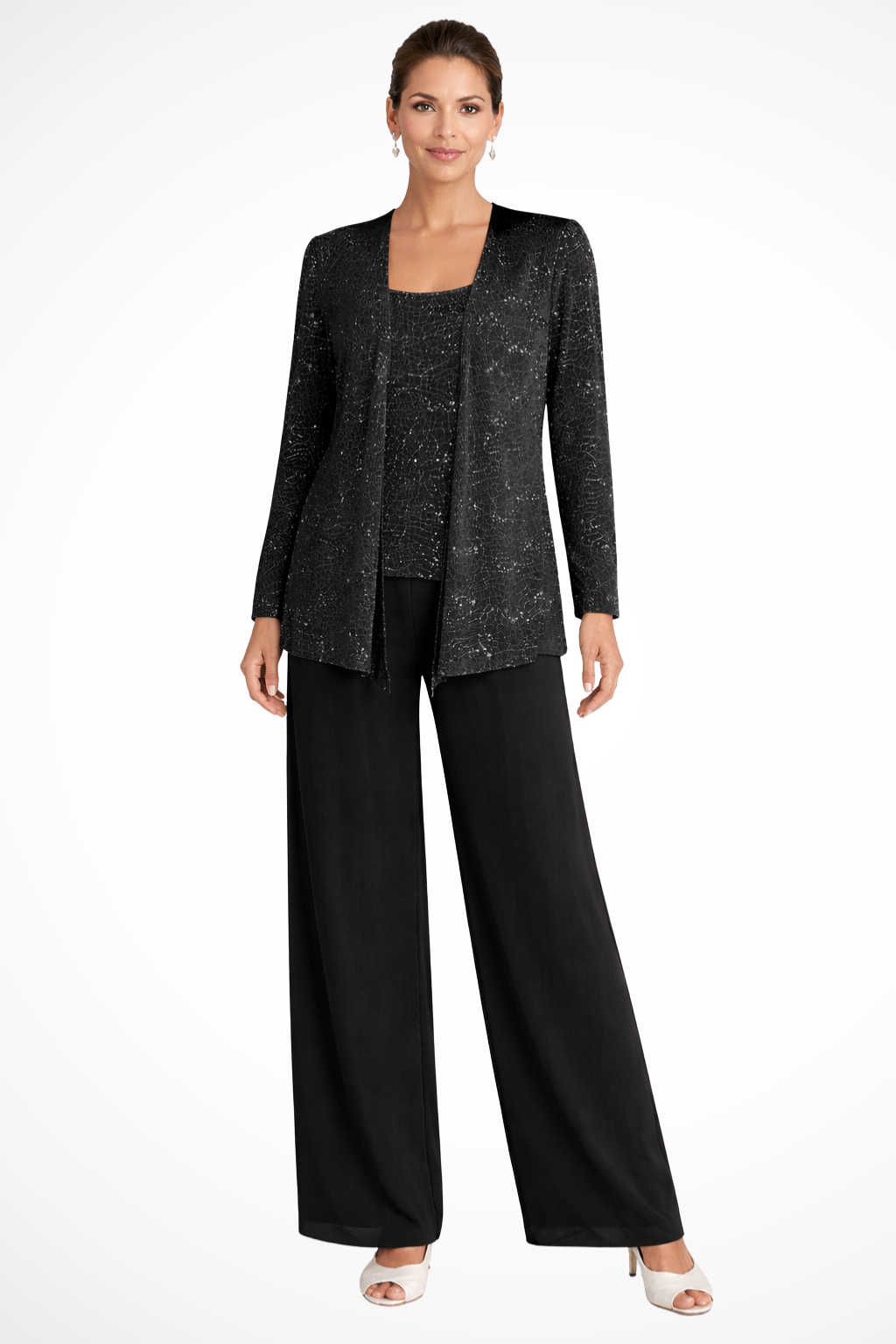 Miriam – Conjunto de Tres Piezas con Chaqueta de Lentejuelas y Pantalón Ancho