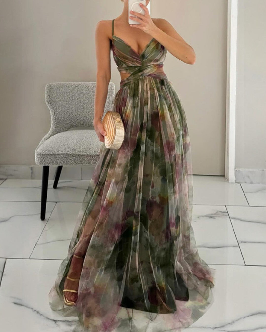 Detalle vestido largo elegante Giselle – vista frontal | Horizoncor