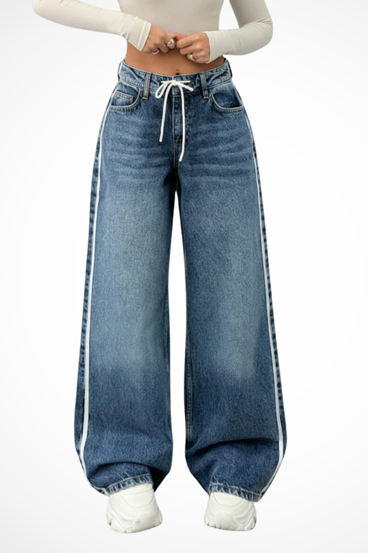Joni – Jeans Holgados de Pierna Ancha con Cintura de Cordón
