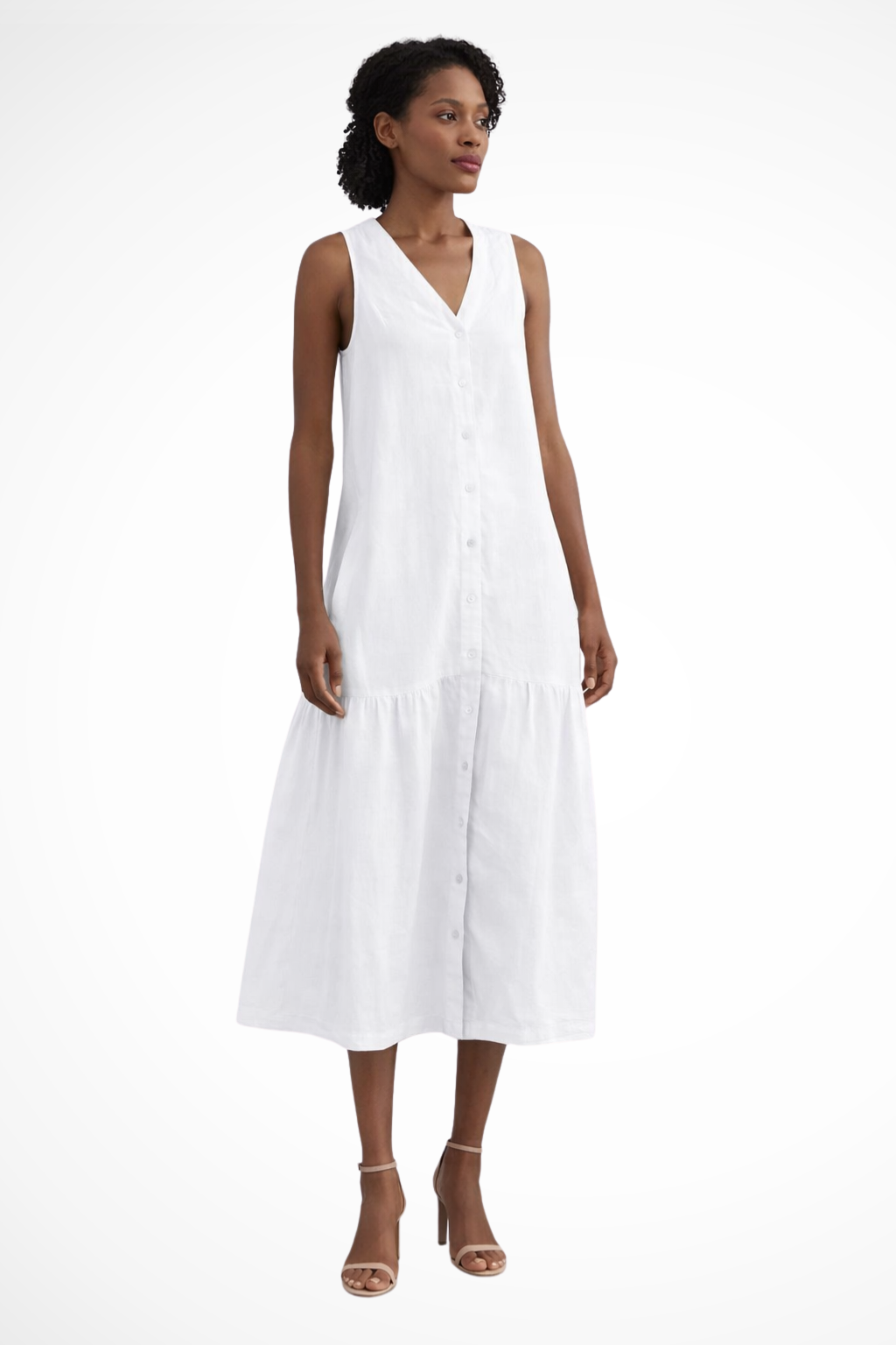Willa – Vestido Maxi de Lino sin Mangas con Botones y Escote en V