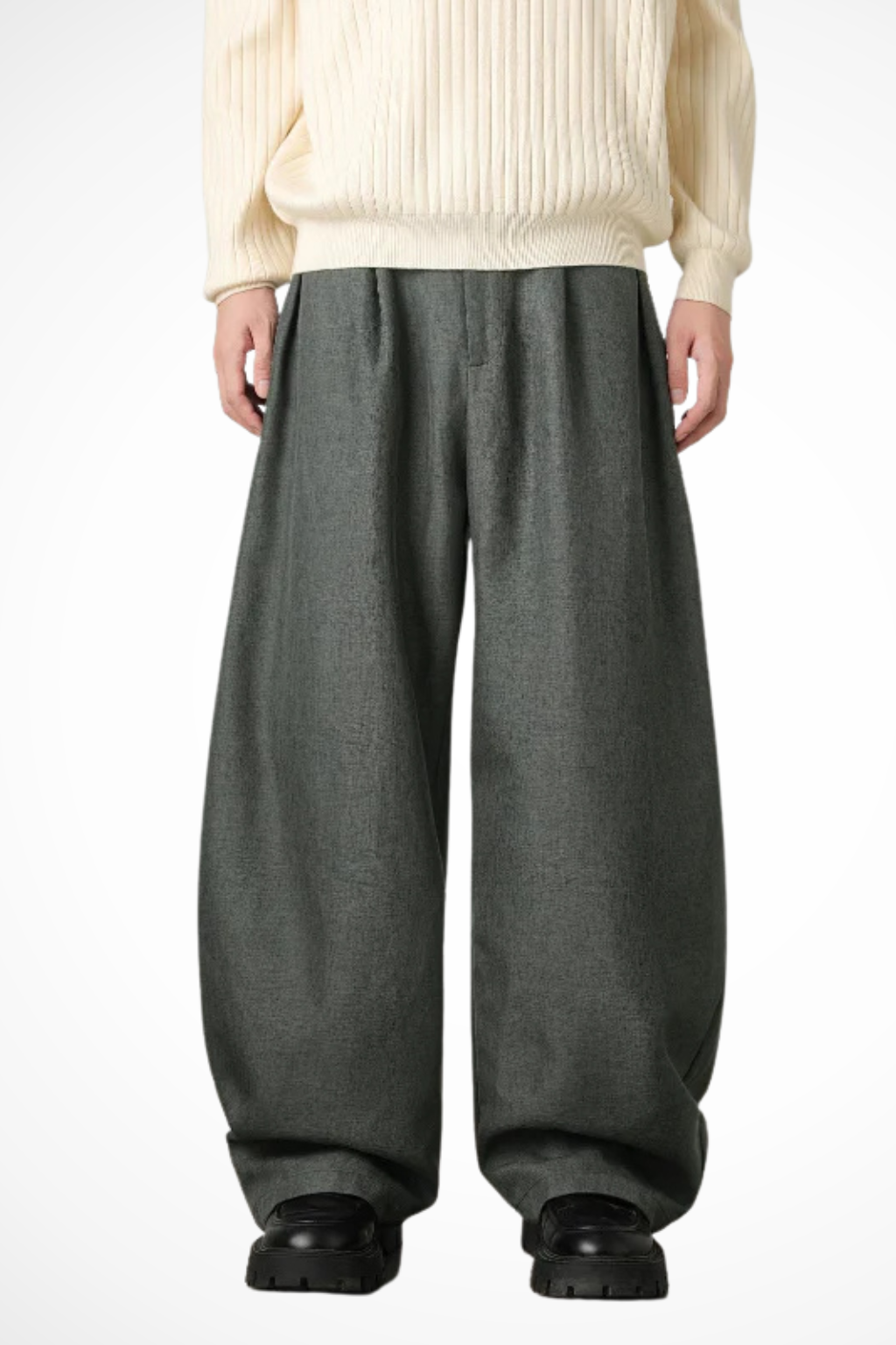 Ledger – Pantalón de Pierna Ancha con Cintura Alta y Cinturón para Hombre