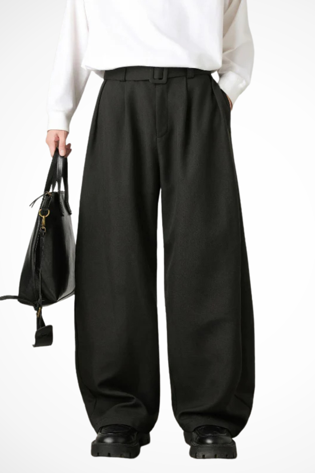 Ledger – Pantalón de Pierna Ancha con Cintura Alta y Cinturón para Hombre
