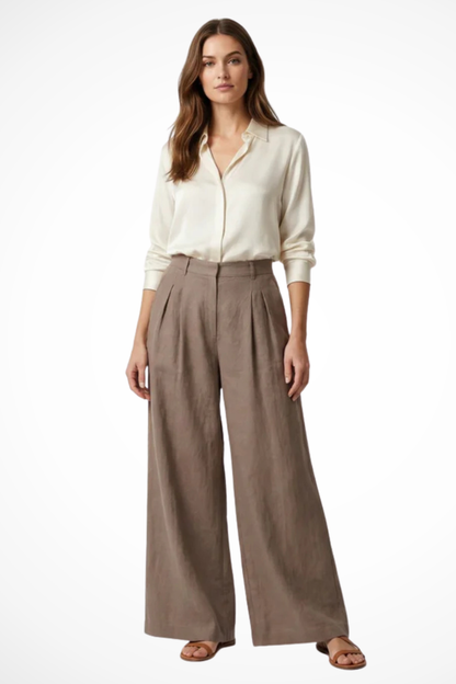 Philippa – Pantalón Cropped de Pierna Ancha con Pliegues