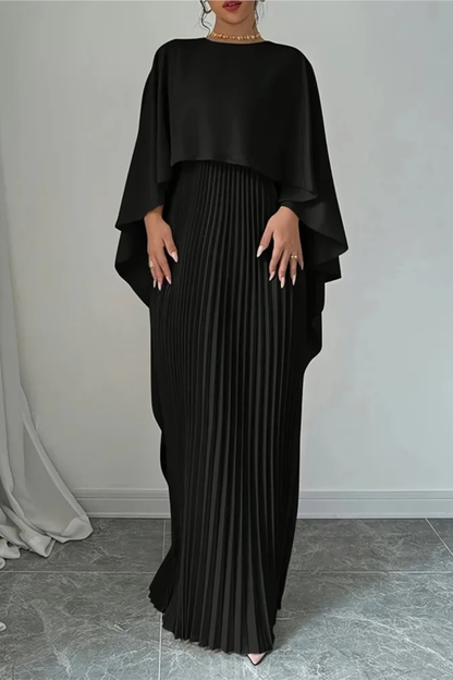 Madeline – Vestido Maxi Plisado con Manga Capa para Boda
