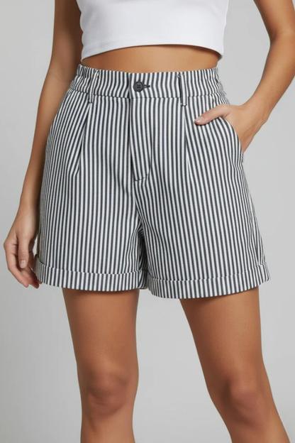Ada – Shorts Sastre de Tiro Alto con Rayas y Botones