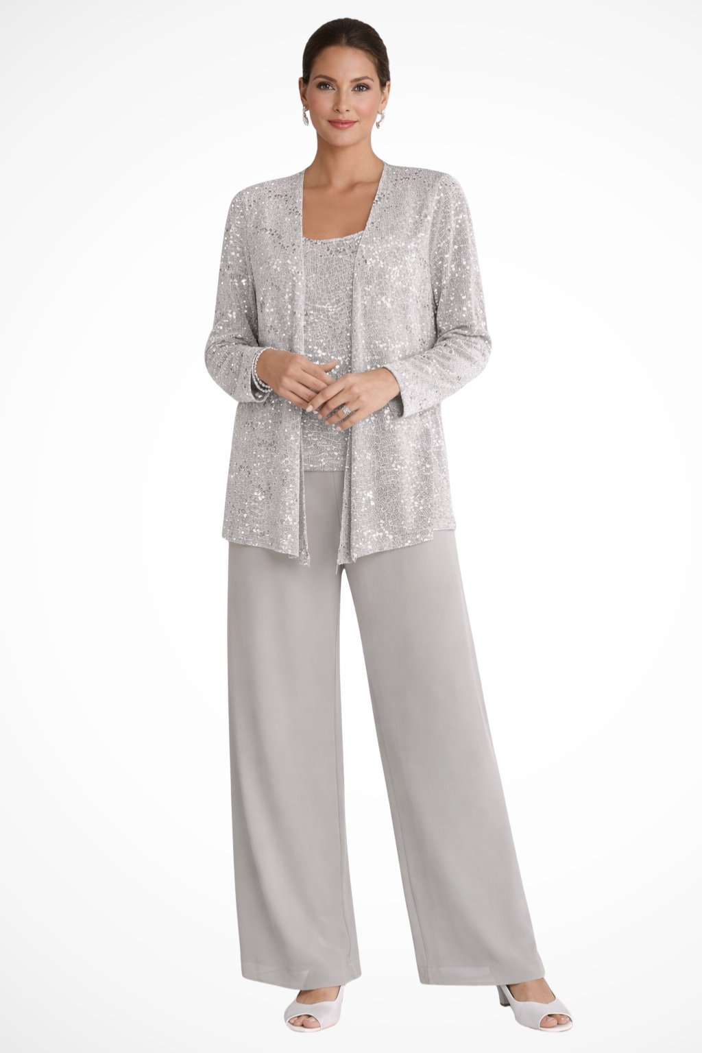 Miriam – Conjunto de Tres Piezas con Chaqueta de Lentejuelas y Pantalón Ancho