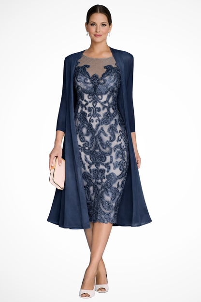 Dorothea – Vestido Midi Bordado con Chaqueta de Chiffon para Boda