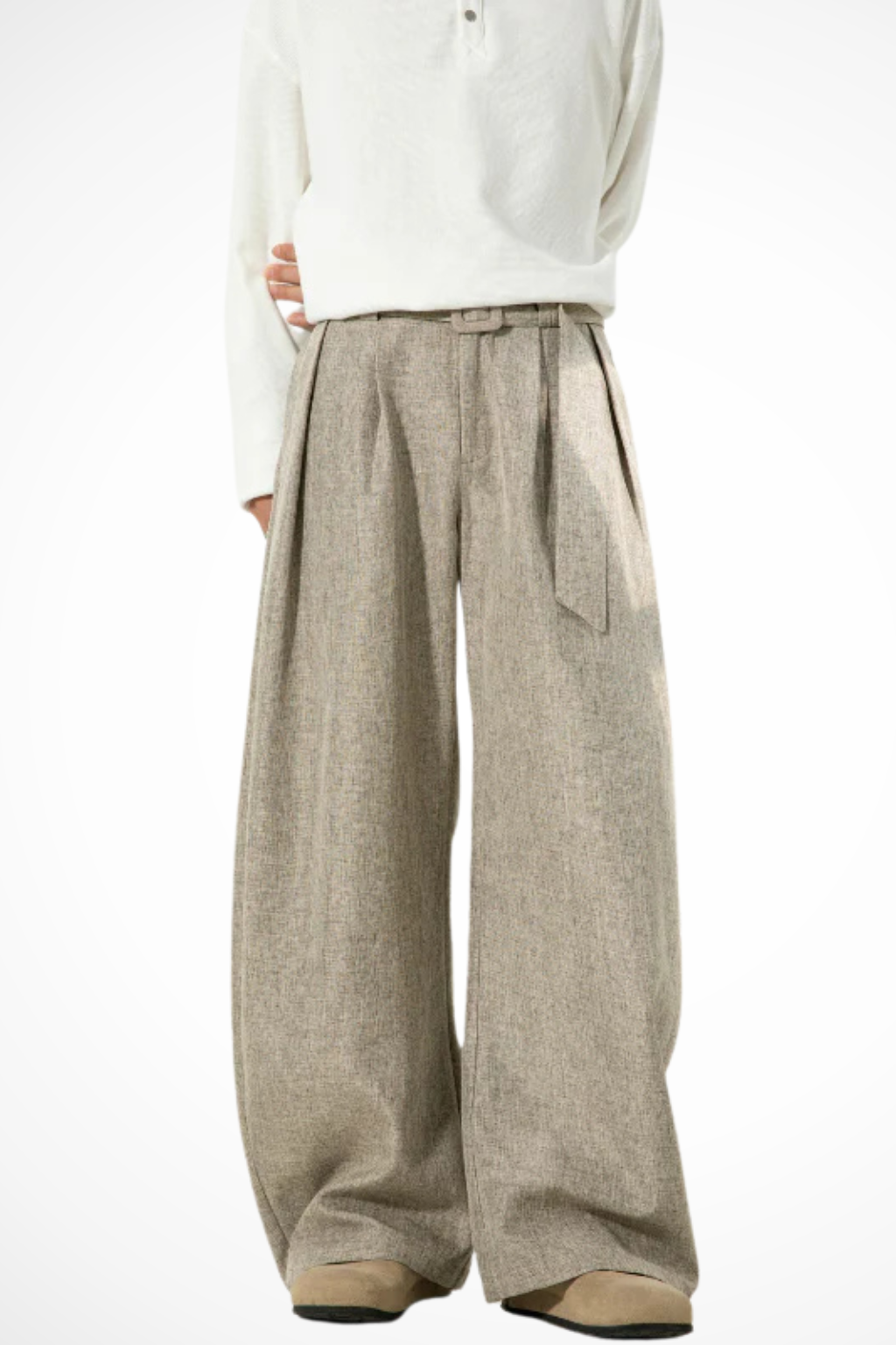 Ledger – Pantalón de Pierna Ancha con Cintura Alta y Cinturón para Hombre