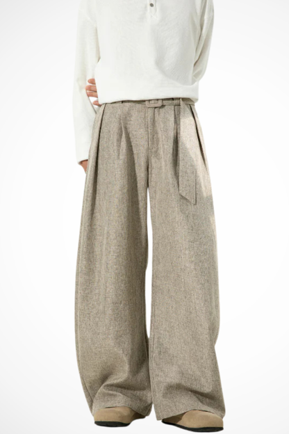 Ledger – Pantalón de Pierna Ancha con Cintura Alta y Cinturón para Hombre