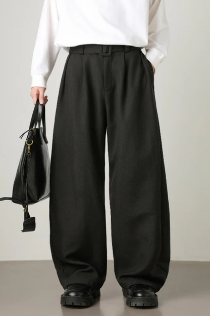 Ledger – Pantalón de Pierna Ancha con Cintura Alta y Cinturón para Hombre