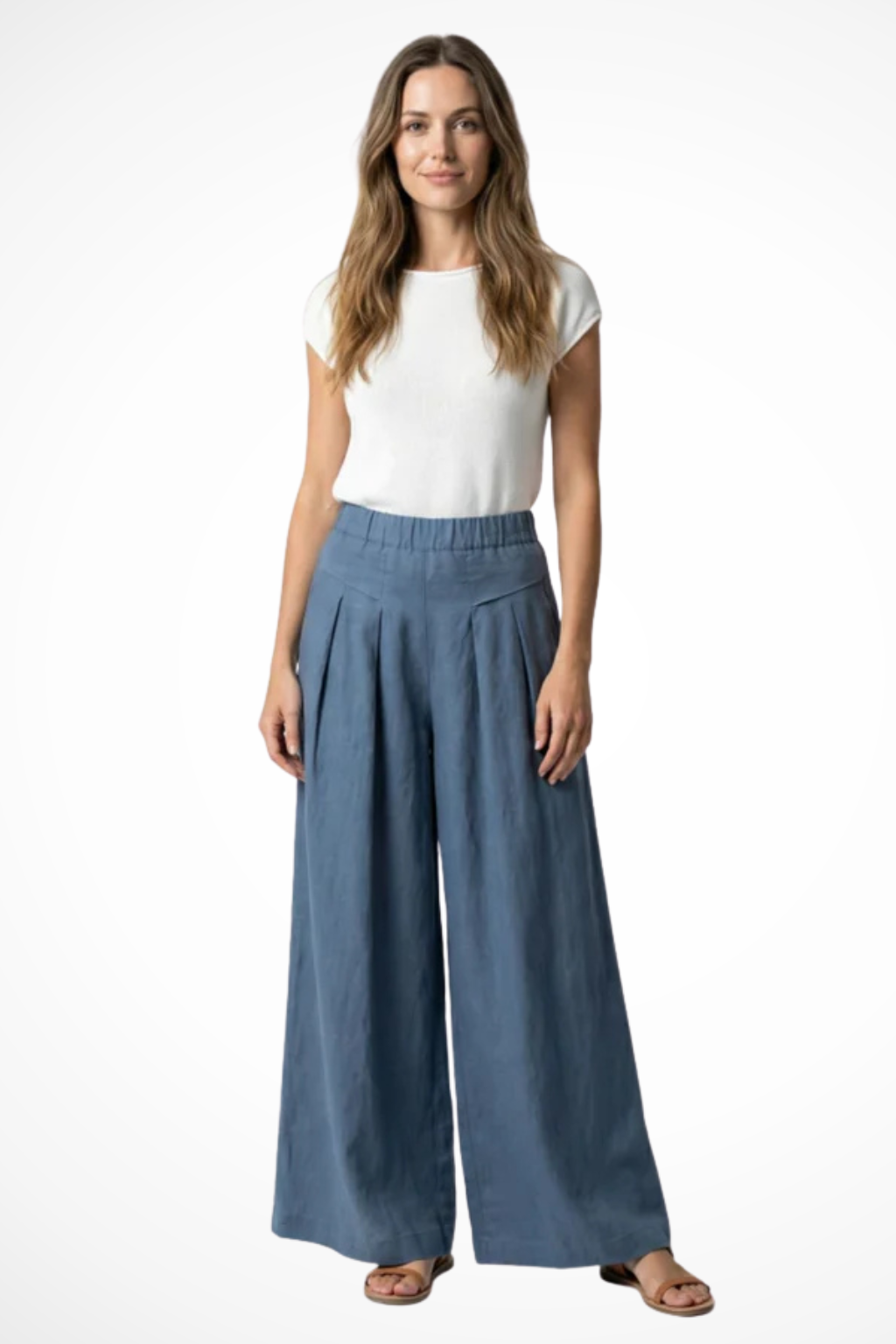 Philippa – Pantalón Cropped de Pierna Ancha con Pliegues