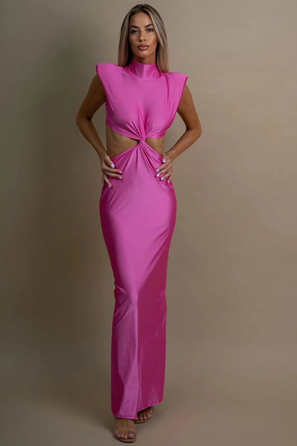 Solenne – Vestido Maxi Bodycon con Cuello Alto y Detalle Retorcido