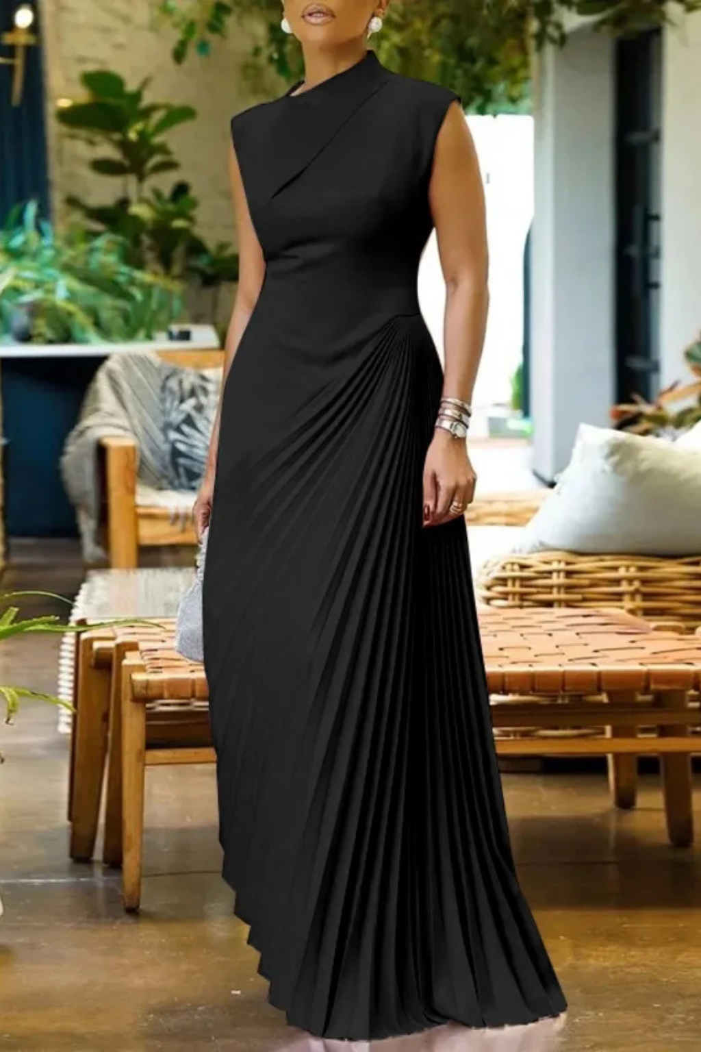 Lolalita – Vestido Maxi Plisado de Un Hombro para Evento