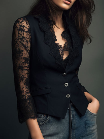 Blazer Mujer Claudia  Blazer de Mujer Negro con Encaje – imagen 6 | Horizoncor
