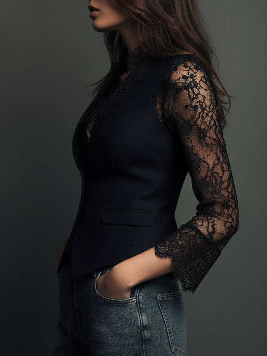 Blazer Mujer Claudia  Blazer de Mujer Negro con Encaje – imagen 8 | Horizoncor
