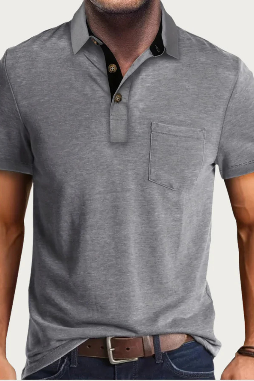 Joey – Polo de Manga Corta con Cuello de Contraste y Bolsillo para Hombre