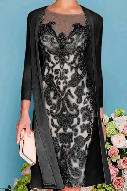 Dorothea – Vestido Midi Bordado con Chaqueta de Chiffon para Boda