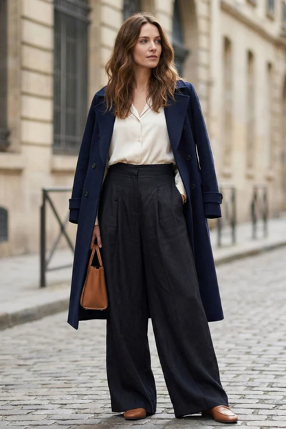 Philippa – Pantalón Cropped de Pierna Ancha con Pliegues