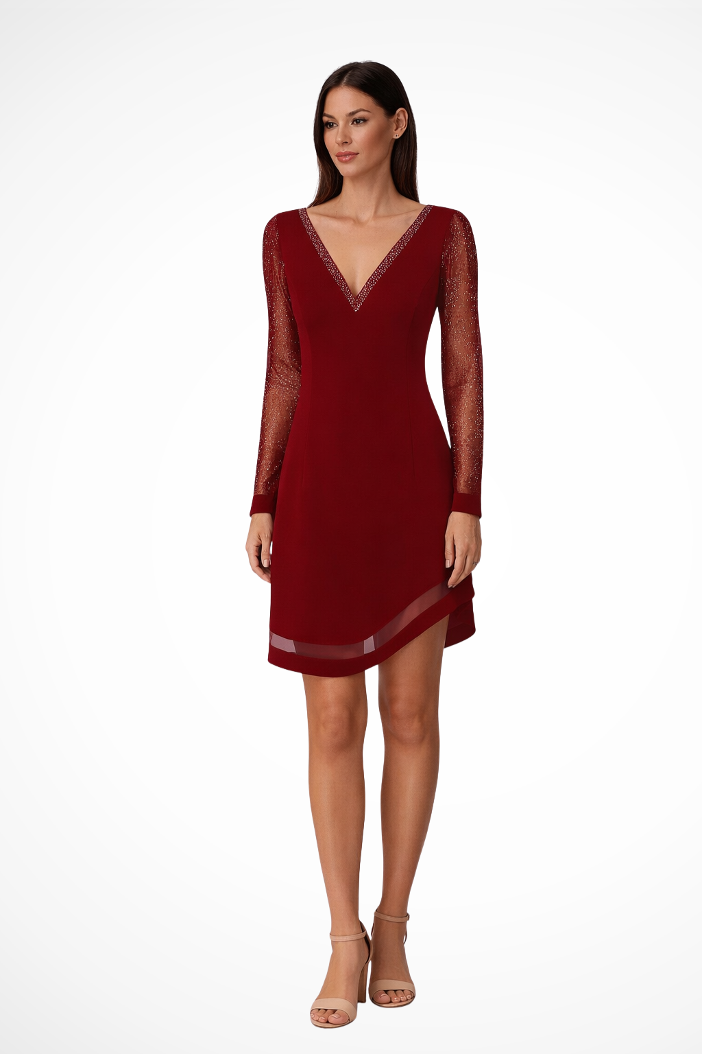 Aureline – Vestido Midi con Mangas Transparentes para Boda