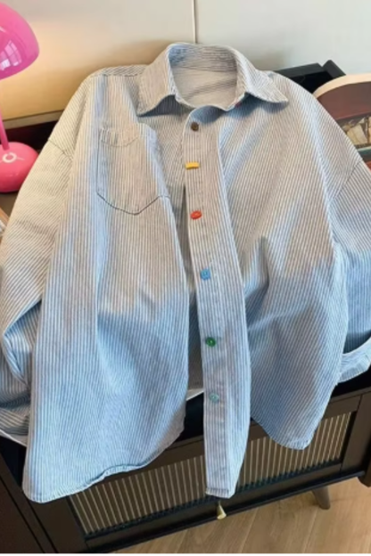 Elodie – Camisa Denim Oversize de Rayas con Botones