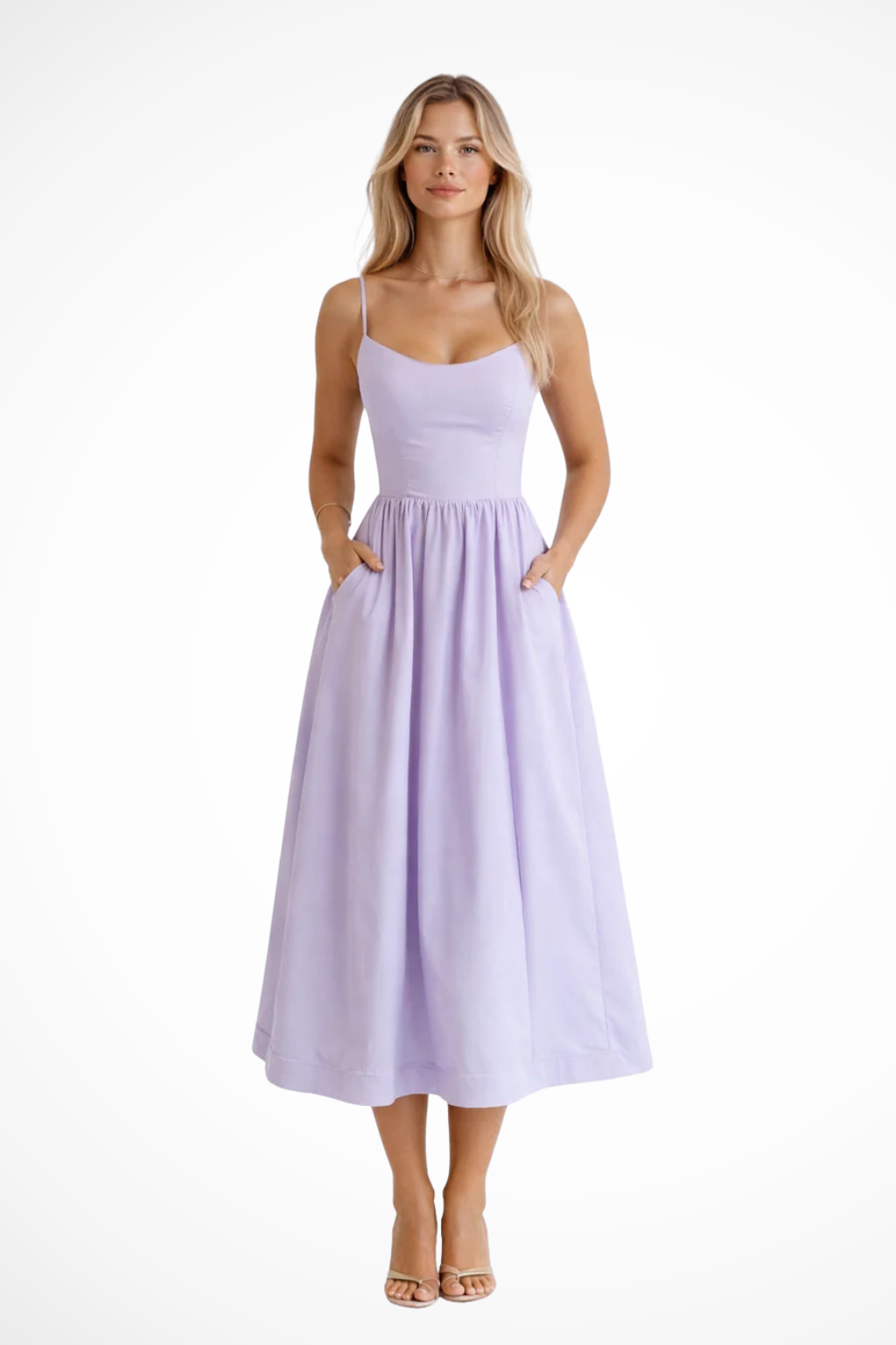 Aurevia – Vestido Midi Línea A Estilo Ascot para Boda
