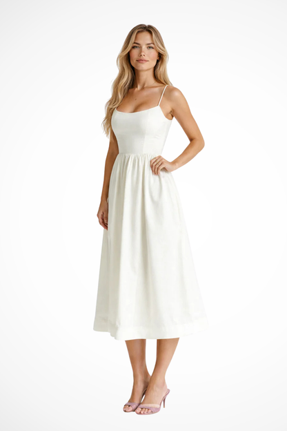Aurevia – Vestido Midi Línea A Estilo Ascot para Boda