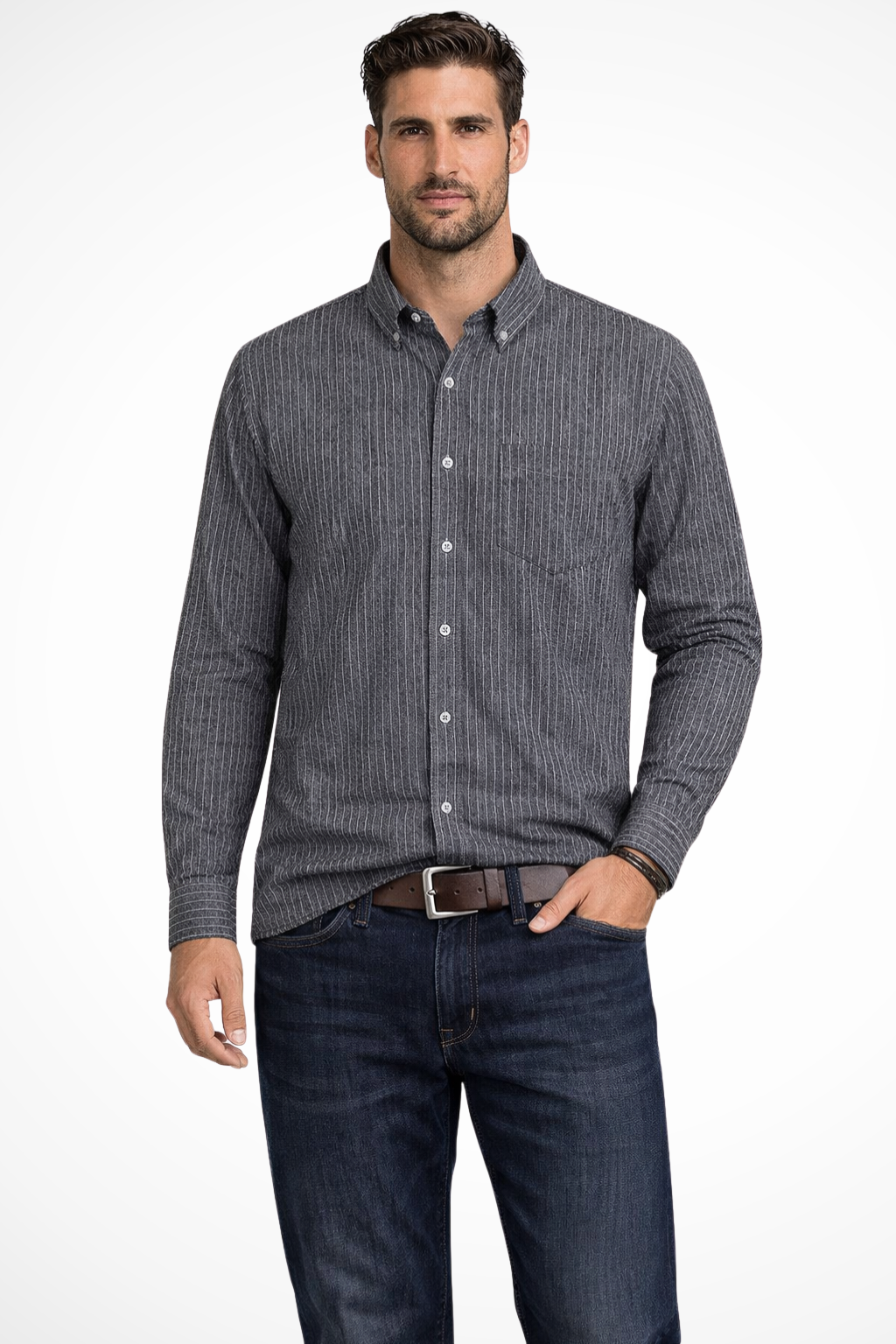 Rupert – Camisa Formal de Rayas de Manga Larga con Botones para Hombre