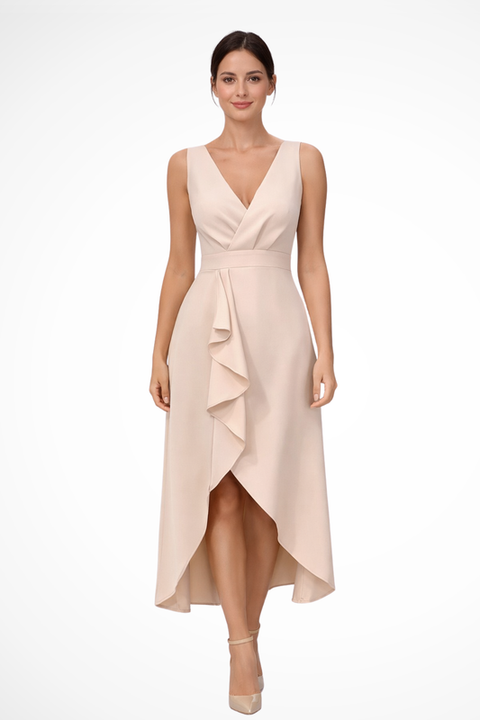 Eliane – Vestido Midi Cruzado Asimétrico para Boda