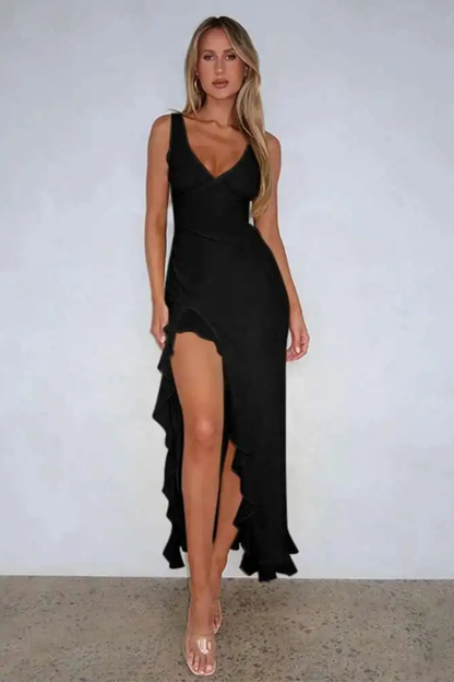 Elise – Vestido Midi con Escote en V y Bajo de Volantes para Boda