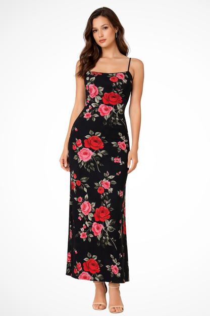 Elara – Vestido Maxi Floral con Tirantes Finos de Verano