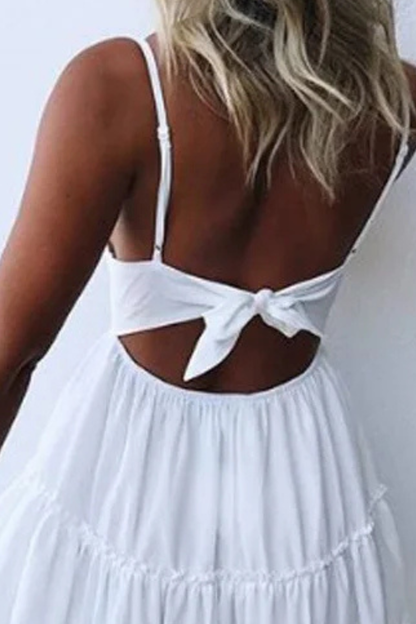Freja – Vestido de Encaje Blanco con Tirantes y Espalda Abierta
