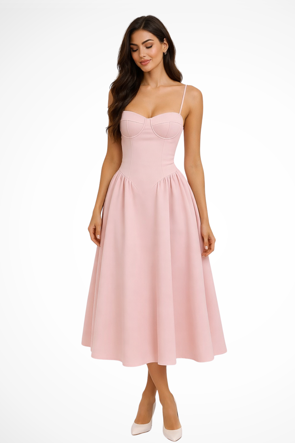 Seren – Vestido Midi Tipo Corsé Línea A para Boda
