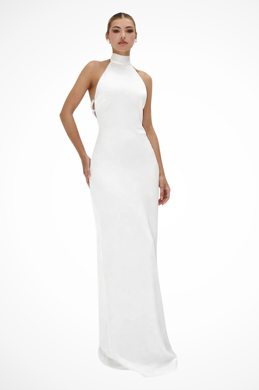 Seraphine – Vestido Maxi Halter con Cuello Alto y Cadena para Boda