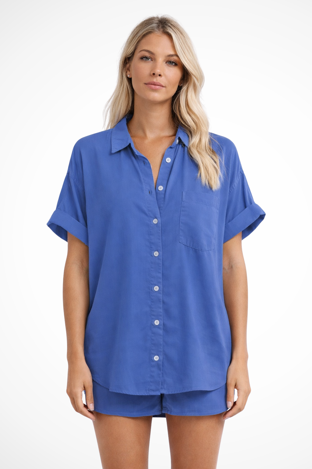 Phoebe – Camisa Oversize de Manga Corta con Bolsillo en el Pecho