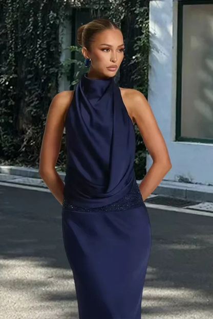 Ottilie – Vestido Maxi Halter de Satén Drapeado para Boda