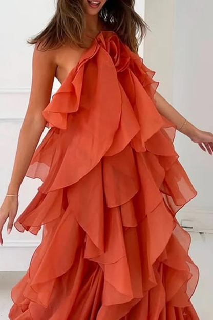 Vivienne – Vestido Maxi Halter con Volantes en Capas