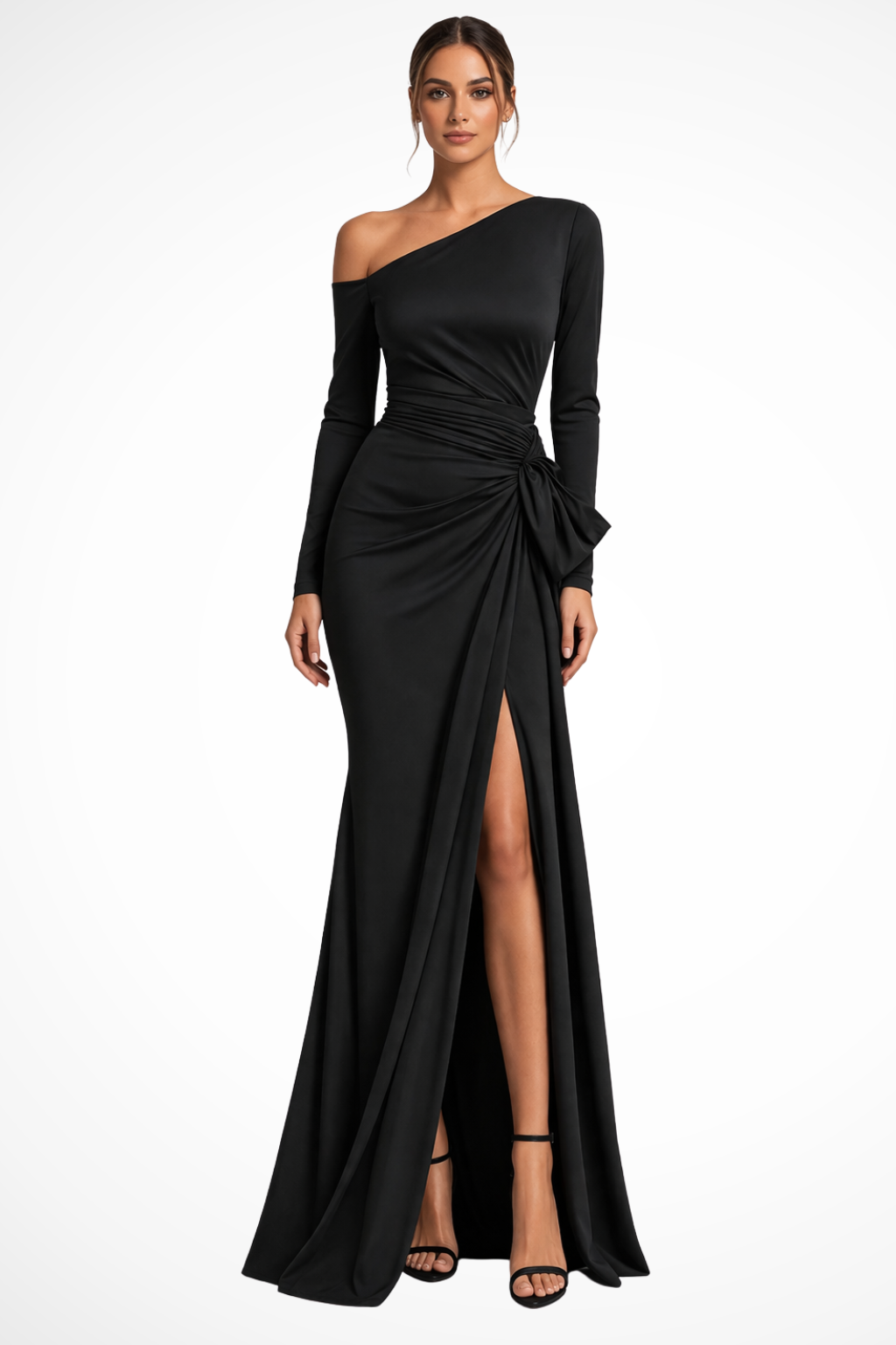 Valmora – Vestido Maxi de Satén de Un Hombro para Boda y Gala