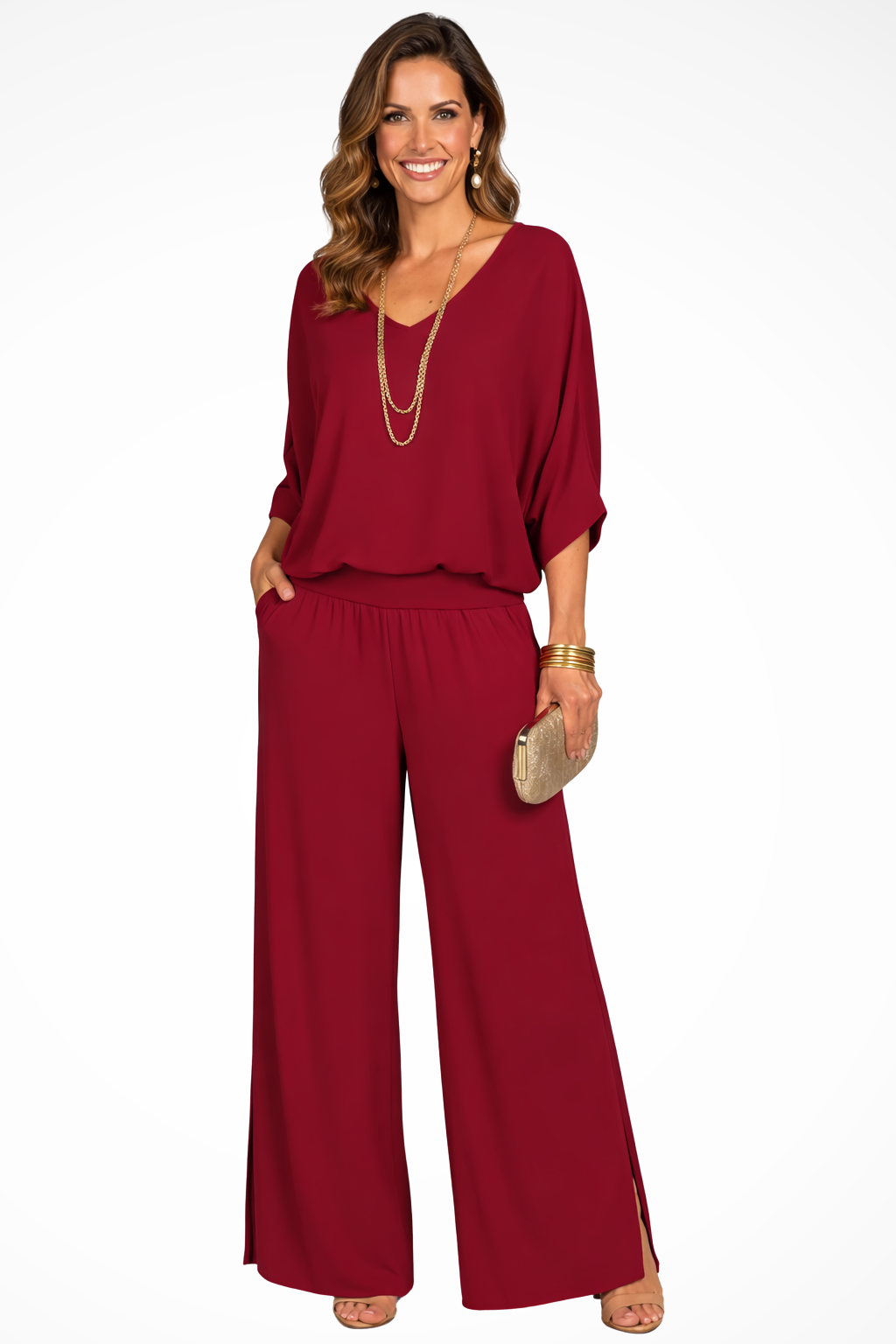 Margot – Conjunto Elegante de Top Drapeado y Pantalón Ancho de 2 Piezas