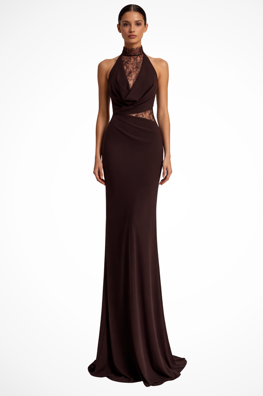 Vesper – Vestido Maxi Halter con Paneles de Encaje para Boda