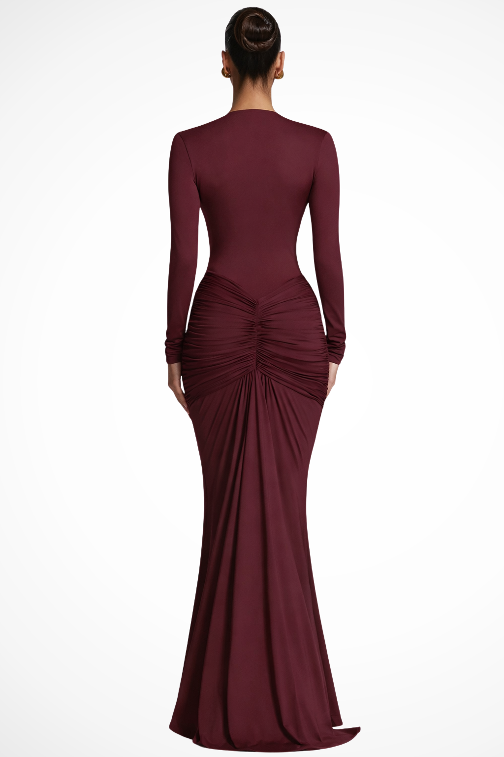 Margot – Vestido Maxi Fruncido con Escote en V Profundo y Manga Larga