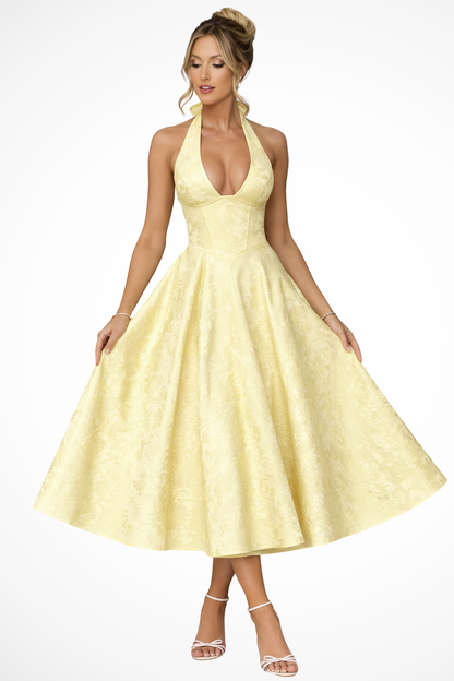 Rosalind – Vestido Midi Halter Corsé con Espalda Abierta para Boda