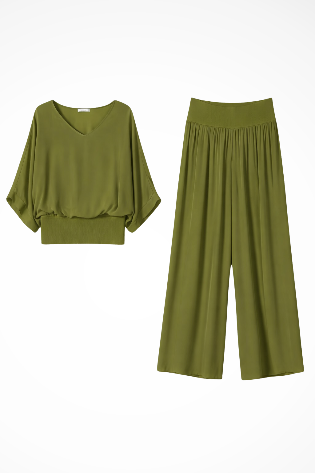 Margot – Conjunto Elegante de Top Drapeado y Pantalón Ancho de 2 Piezas