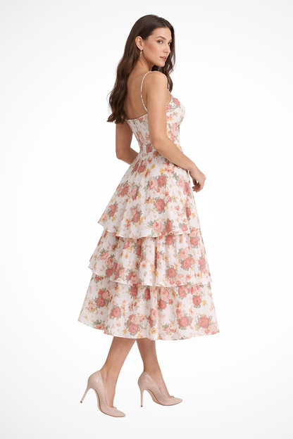 Joanna – Vestido Midi Floral con Corsé para Boda